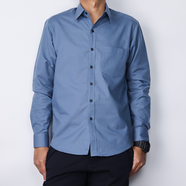 เสื้อเชิ้ตแขนยาว คอปก สีฟ้าน้ำทะเล ไซส์ M-5XL มีไซส์ใหญ่ ผ้าoxford