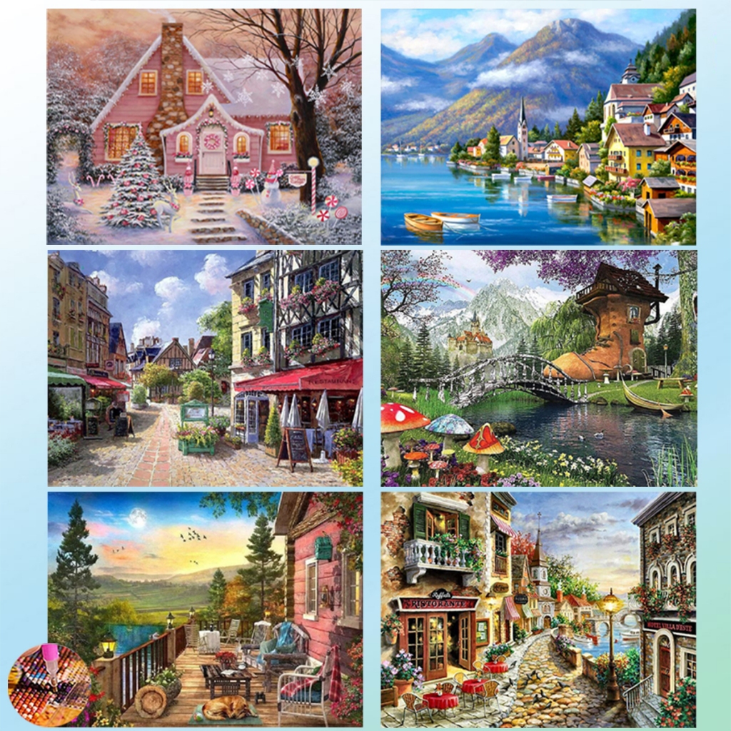 Diamond Painting 5D DIY บ้าน ครอสติสคริสตัล 5 มิติ ปักครอสติส ภาพติดเพชร ตกแต่งผนัง ขนาด WxH 40x30 cm.