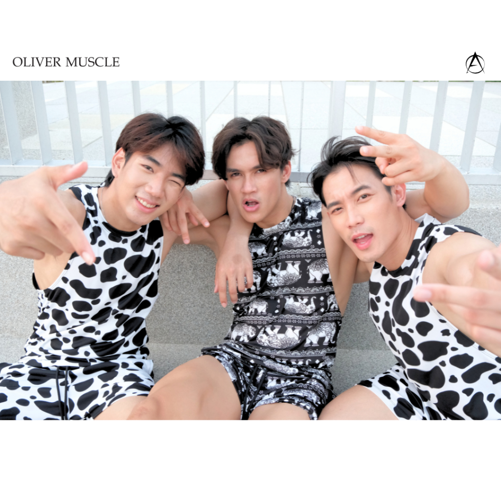 OLIVER MUSCLE เสื้อกล้ามและกางเกง [กดเลือกทั้งเสื้อและกางเกง] ใส่ออกกำลังกาย ลายช้างน้อยและวัว