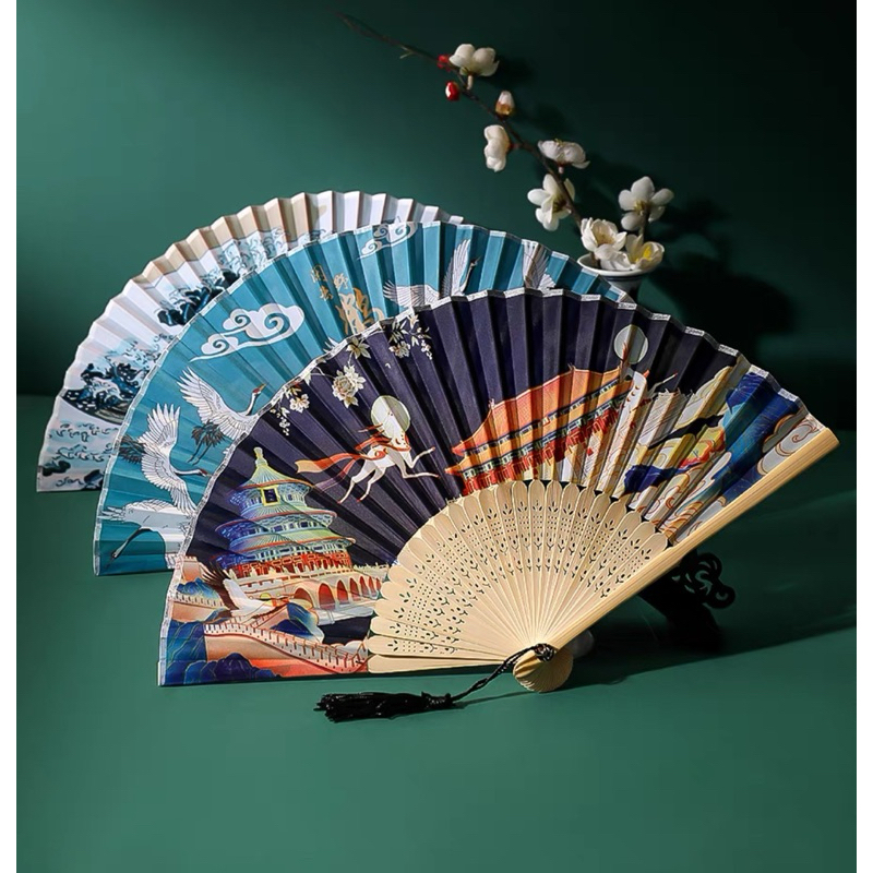 พัดผ้า+ซองผ้า  สไตล์จีนญี่ปุ่น  มีพู่ให้สวยงาม ไม้ไผ่  ใข้รำ แบบโบราณ Qijunfeng - รูปที่ 6