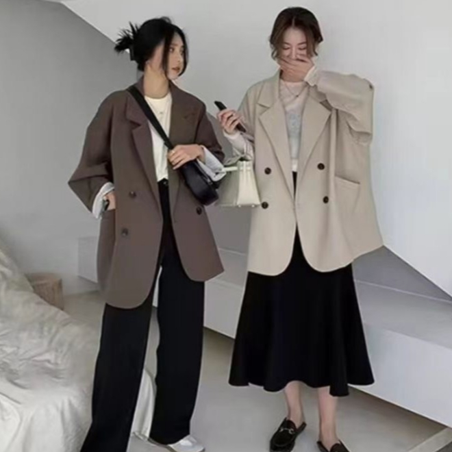 SUIT-15 เสื้อสูท Blazer แขนยาว เสื้อคลุมสีพื้น Oversize ใส่ได้ทุกเพศ ผ้าคุณภาพดี มีซับใน สินค้าพร้อมส่ง
