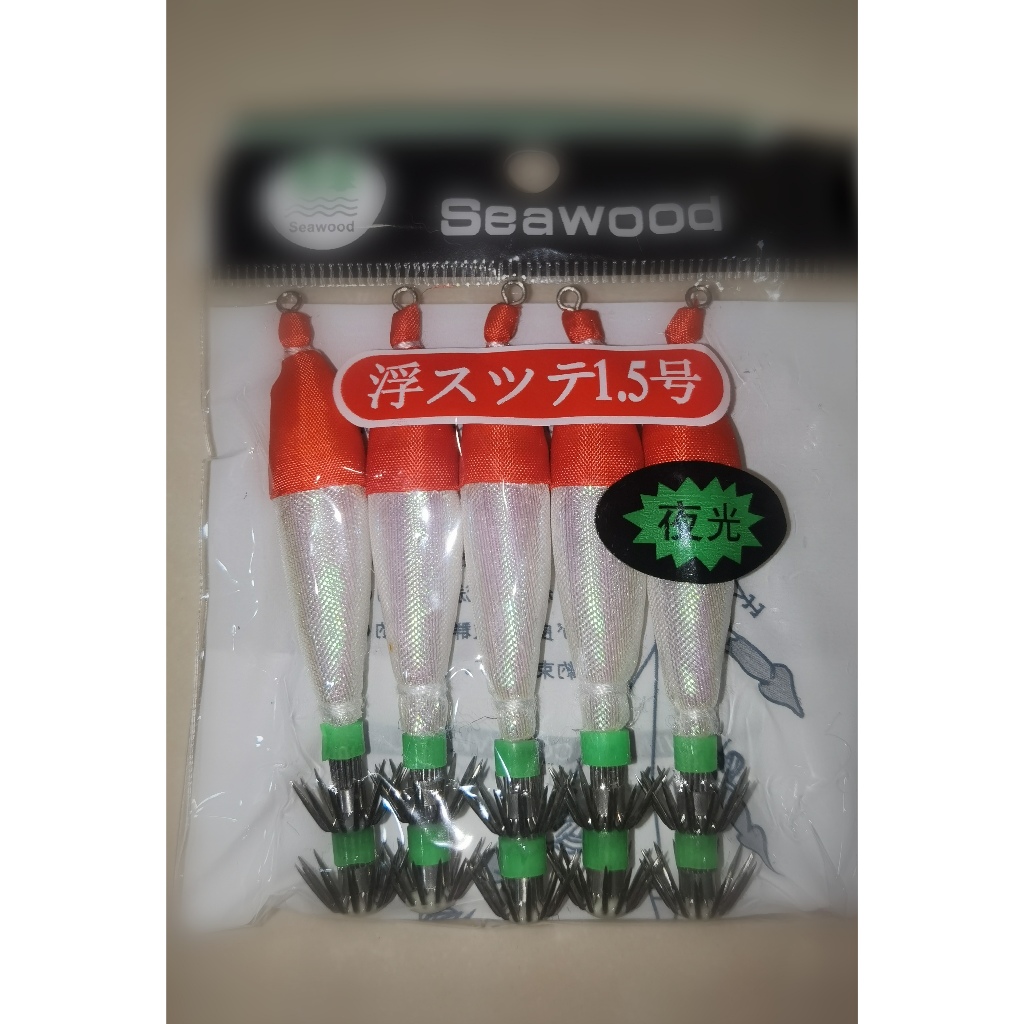 เบ็ดตกปลาหมึก  สีแดง และสีขาวเหยื่อตกปลาหมึกเรืองแสง พร้อมตะขอแหลม 5 ชิ้น/ล็อตคัน
