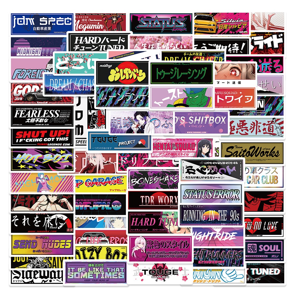 💥พร้อมส่ง💥ป้ายร้าน ญี่ปุ่น คำขวัญ โฆษณา การ์ตูน JDM DIY 60แผ่น anime LOGO sticker ดัดแปลง JAPAN