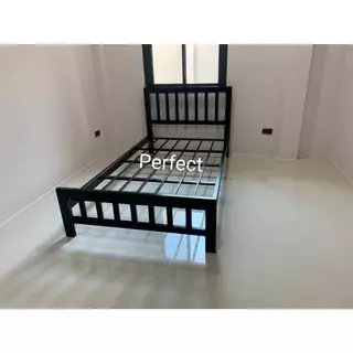 Perfect เตียงเหล็กกล่อง เหล็กหนาพิเศษขนาด 3.5 ฟุต สีขาว สีดำ สีน้ำตาล สีระเบิดเงิน