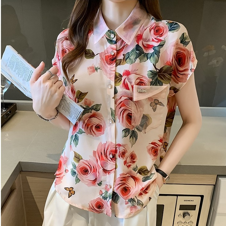 🌻Grace🌻  เสื้อชีฟอง เสื้อพิมพ์ลายแขนสั้นผ้าชีฟอง แฟชั่นสไตล์เกาหลีฤดูร้อน  สําหรับผู้หญิงW226 รูปที่ 4