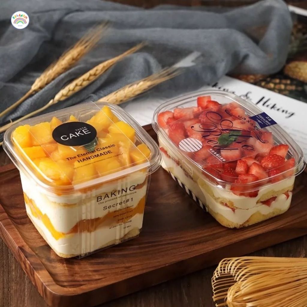 🧁กล่องเค้กพลาสติกใส  จำนวน 50-100 ใบ ขนาด 400 ml. ทรงเหลี่ยม กล่องเบเกอรี่ กล่องใส ใส่ เค้ก อาหาร ขนม (ไม่มีสายคาด) - รูปที่ 3