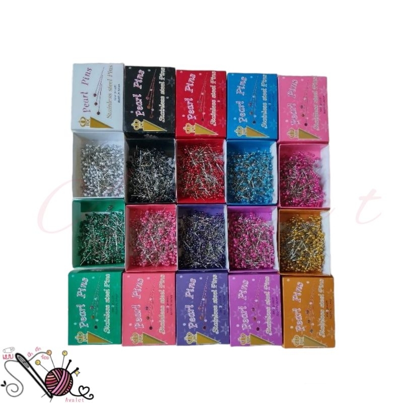 เข็มหมุดหัวมุก ฉลากกล่อง Made in Japan (มี15สี ทนแข็งแรง) เข็มหมุดตราช้าง ยกกล่อง