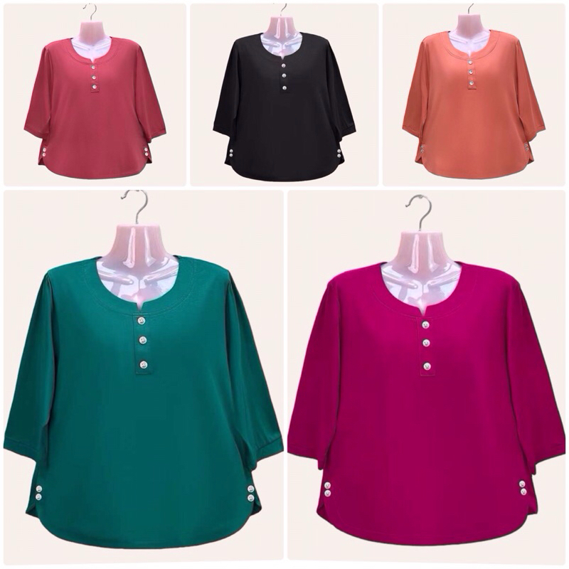 เสื้อคอกลม เเขนสามส่วน มีดีเทล สีพื้น ผ้าเกาหลี เนื้อผ้าอย่างดี ผ้ายืด ไม่ต้องรีด เสื้อผู้ใหญ่