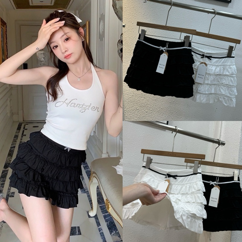 Gang_jeans#2366(K) ใหม่ กระโปรงทรงเค้ก ชายระบาย4 ชั้น ตกแต่งโบว์
