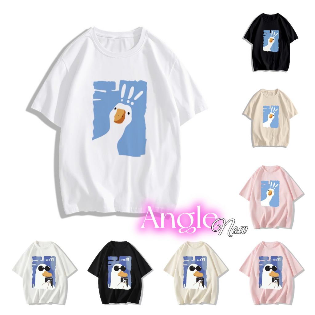 [ส่งจากโรงงาน]ออก24ชั่วโมง Angle House print T-shirt，เป็ดการ์ตูนน่ารักเรียบง่ายพิมพ์เสื้อยืดแขนสั้น