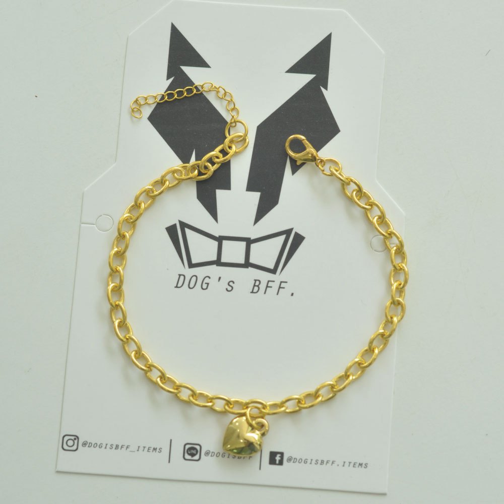 C-chain heart gold สร้อยคอแมว สร้อยคอสุนัข พันธุ์เล็ก สร้อยสีทอง 24K ติดหัวใจสีทอง