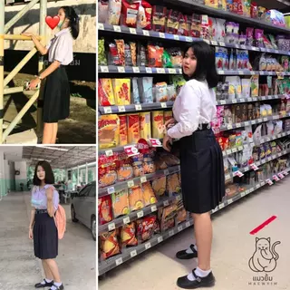 กระโปรง ทรงแคบ 🖤สีดำ🖤ผ้ามัน ลีวาย ดีวาย *ยาว22,24,26นิ้ว กระเป๋าลับ ม.ต้นม.ปลาย กระโปรงนักเรียนมัธยม ทรงแคบ แมวยิ้ม