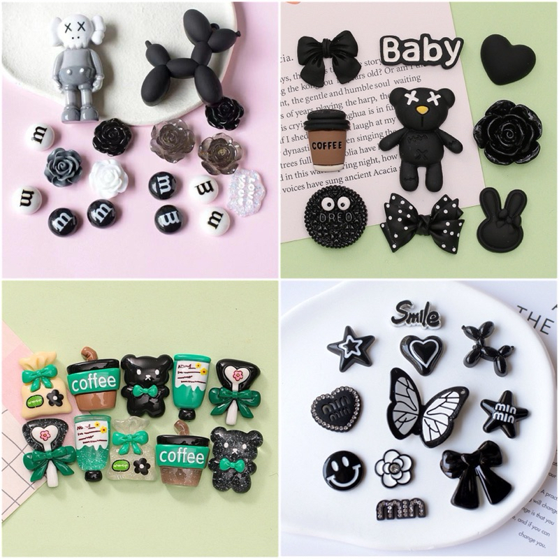 พร้อมส่ง  #056 เรซิ่น หมีดำ การ์ตูนเคลือบเงา ตกแต่ง diy ติดหลังโทรศัพท์ กิ๊บติดผม งานDIY