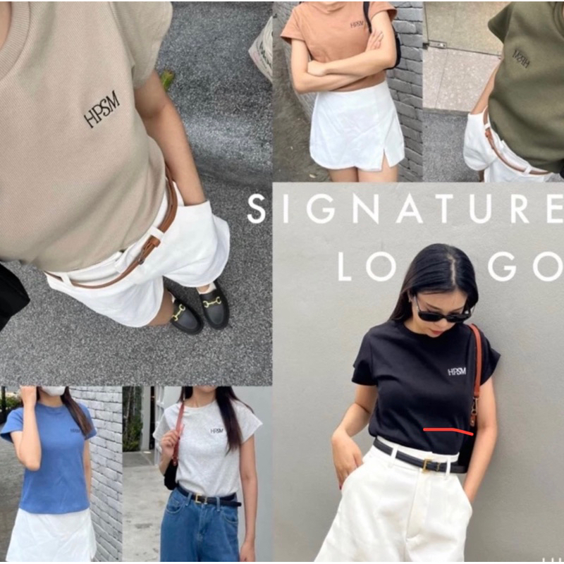 [พร้อมส่ง] HPSM signature เสื้อ baby tee ผ้าร่องคอกลมปักลาย ทรงสวย ยืดได้เยอะมาก