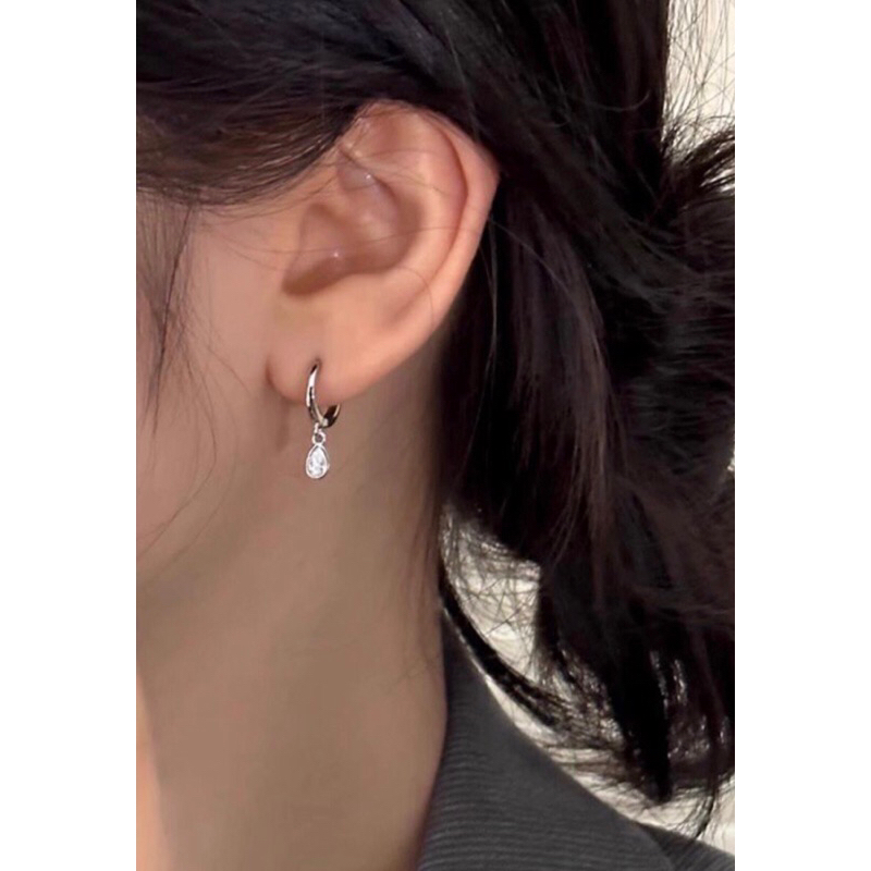 Silver 92.5% ต่างหูห่วงเงิน ประดับเพชร Color : Silver Gold