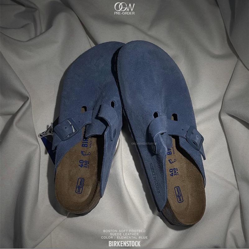 Birkenstock Boston Soft Footbed Suede Leather in Elemental Blue — พรีออเดอร์