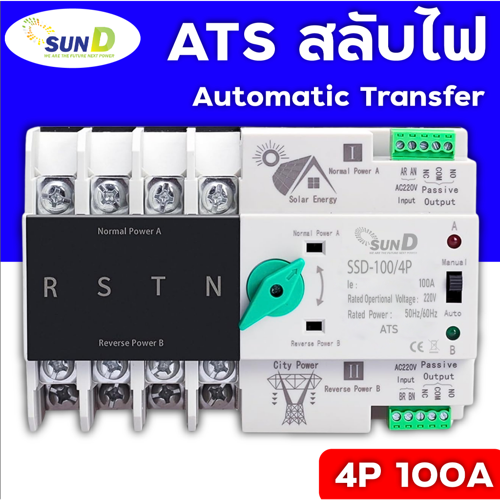 ATS  สลับไฟ ATS Automatic Dual Power Transfer Switch 4P 100A สลับไฟเร็ว
