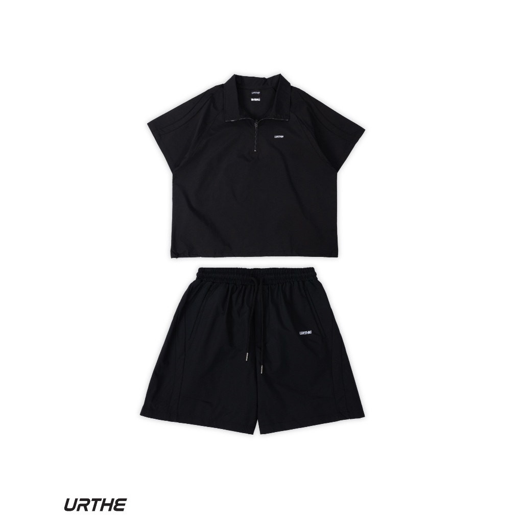 URTHE - ชุดเซต ปักโลโก้ รุ่น ZIP ALL BLACK
