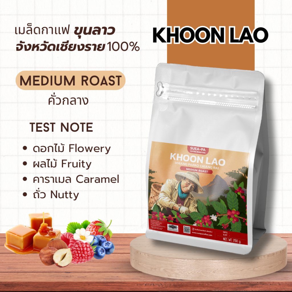 เมล็ดกาแฟขุนลาว Single Origin ระดับคั่วกลาง Medium Roast