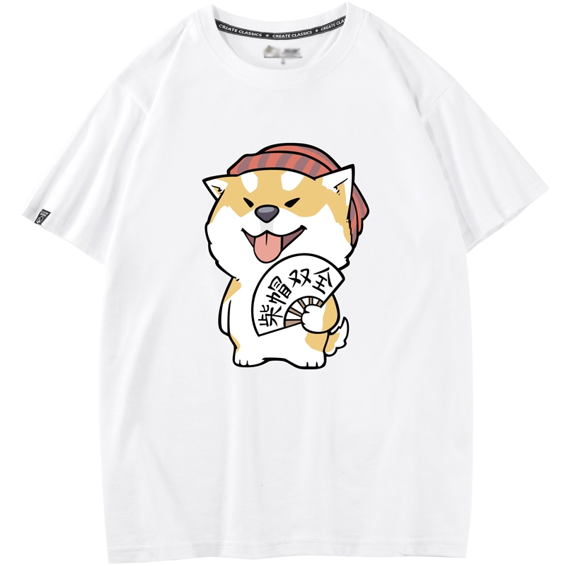 เสื้อยืด แมว 100%ผ้าฝ้ายแท้ เสื้อยืดแขนสั้นแขนสั้น S-XXXL [สุนัขฮัสกี้และแมวสีส้ม] เสื้อสกรีน