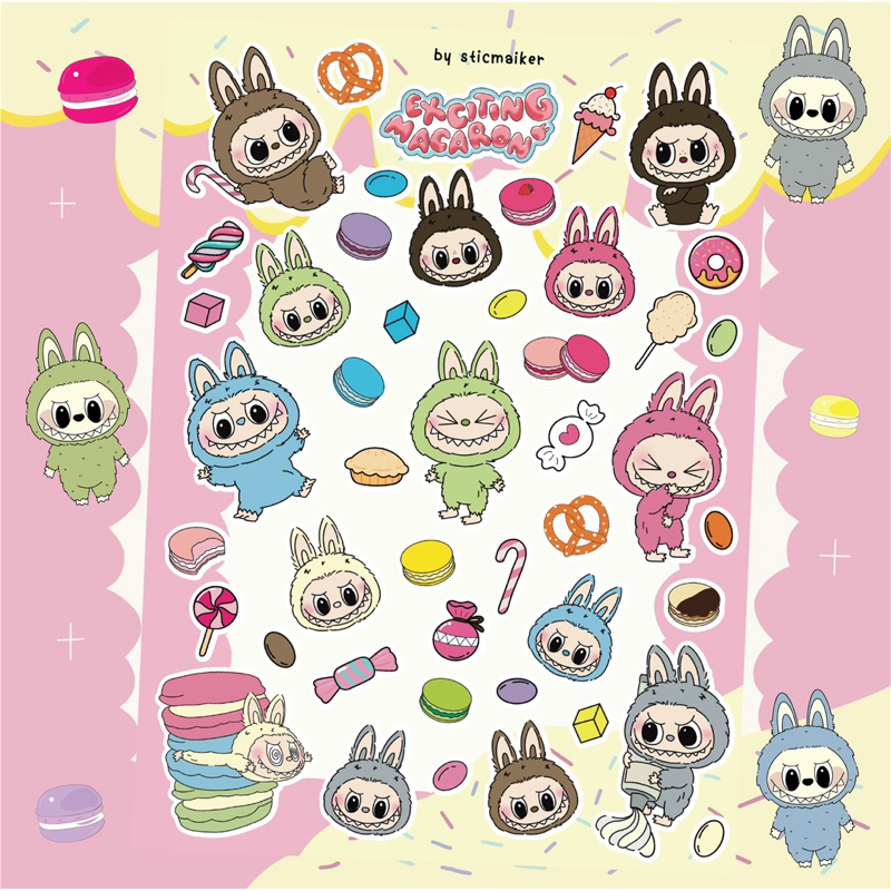 สติกเกอร์ pvc ลาย Labubu Macaron หน้ากล่อง สติกเกอร์ไดคัทพร้อมติด (ลงเรซิ่นทับได้) สีสวยคมชัด ไม่มีคราบกาว