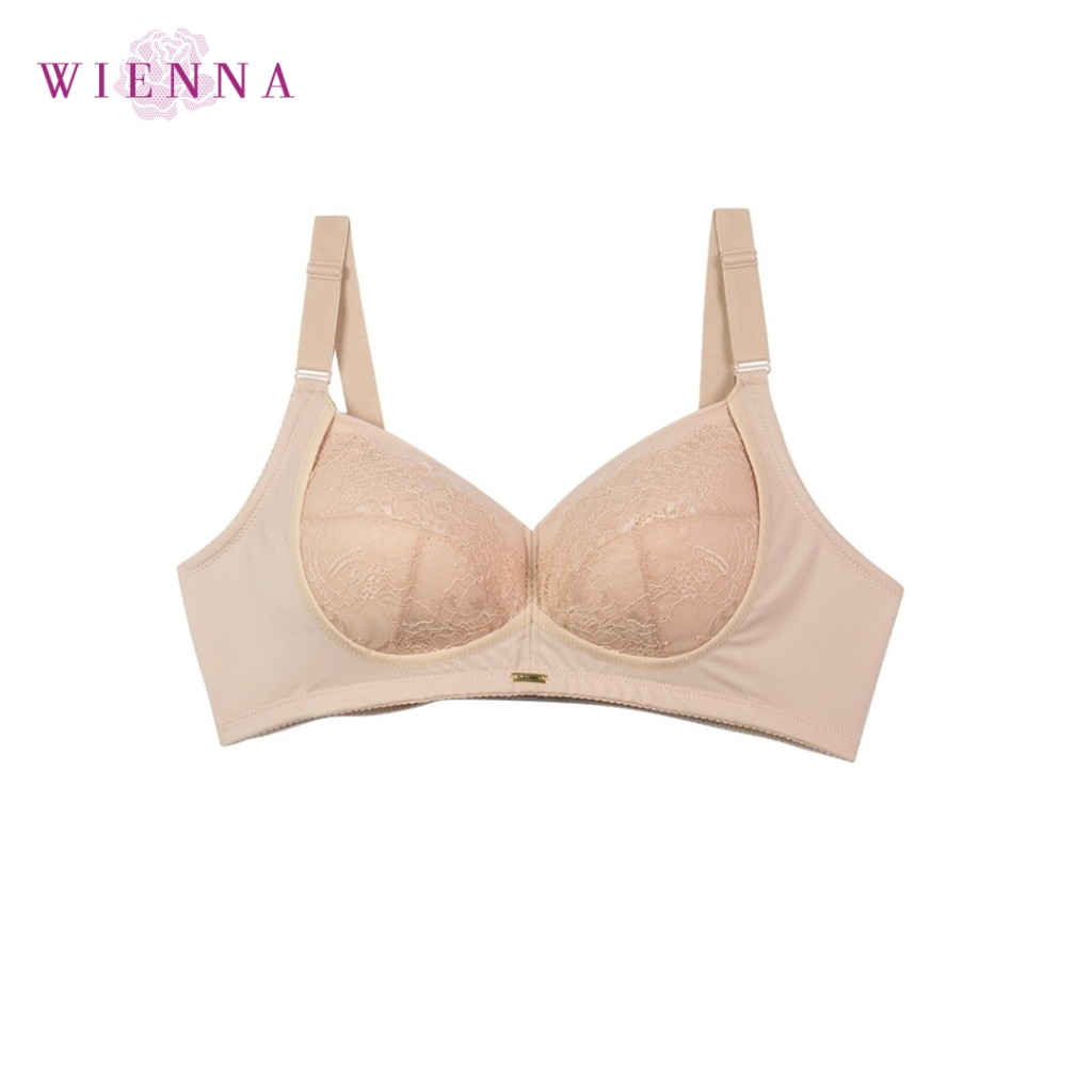 WIENNA BRA PLUS SIZE  DB45122  ชุดชั้นในเวียนนา ไร้โครง เสื้อชั้นในลูกไม้ สีดำ สีเนื้อ Tulip