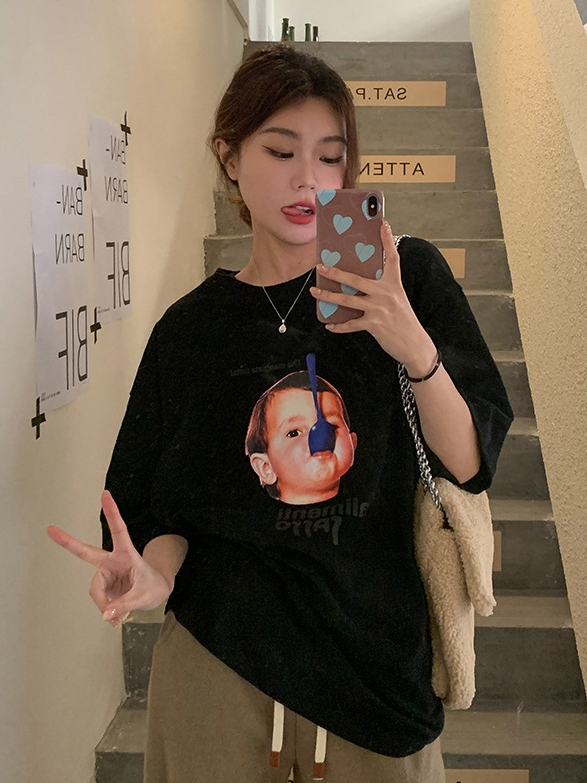 Whitetshirt เสื้อยืดผ้าฝ้ายแท้ เสื้อยืดเรโทร แนวโน้ม หลวม S-3XL ส่งจากไทย T009-062