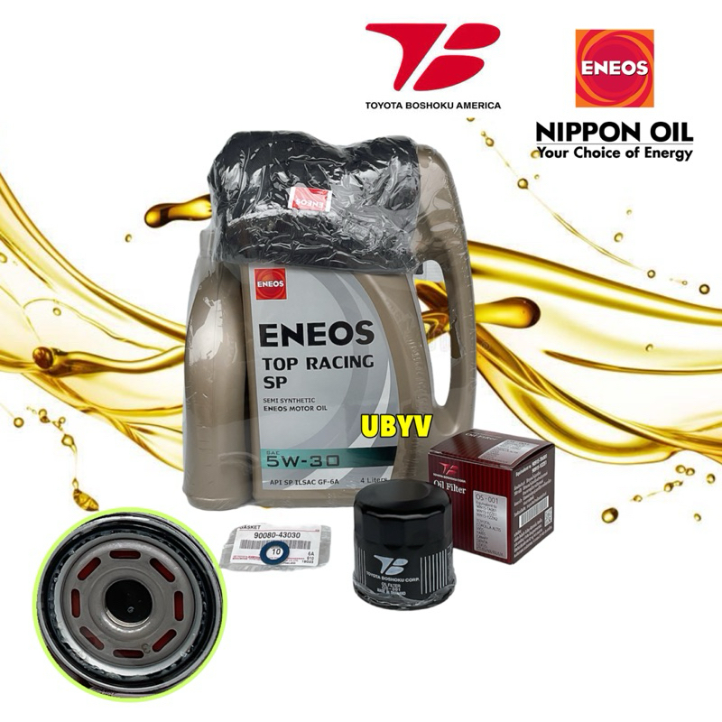 ENEOS Top Racing Sp น้ำมันเครื่อง กึ่งสังเคราะห์ 5W30 +กรอง Toyota Boshoku OS-001 แหวนแท้ 4+1ลิตร