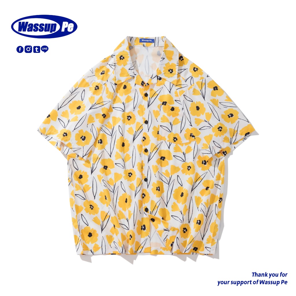 เสื้อสงกรานต์2024 เสื้อฮาวายลายดอก ผ้าไหมอิตาลี กระดุมหน้า เนื้อผ้าเย็นลื่น ใส่สบาย/Wassuppe