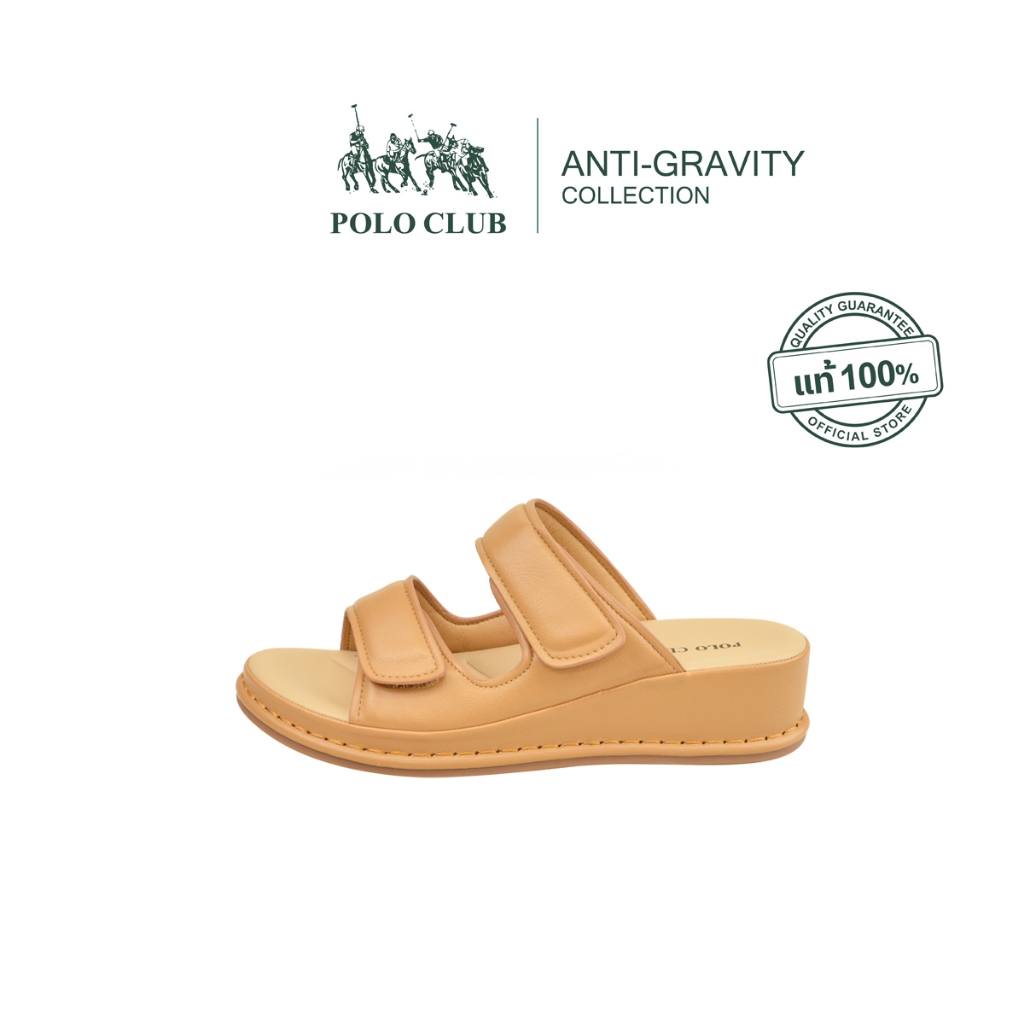 POLO CLUB รองเท้าแตะแบบสวม รุ่น P2800 สีแทน | รองเท้าแตะผู้หญิง สูง 1.5 นิ้ว