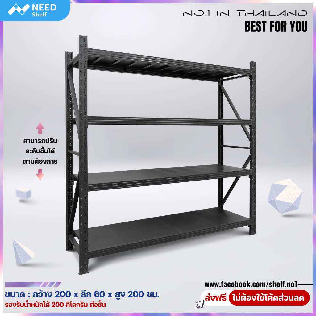 MEGARACK ชั้นเหล็กวางของ พร้อมส่ง ออกบิลได้ ราคารวม VAT * ไม่ต้องใช้น็อต * ขนาด 200x60x200 ซม.