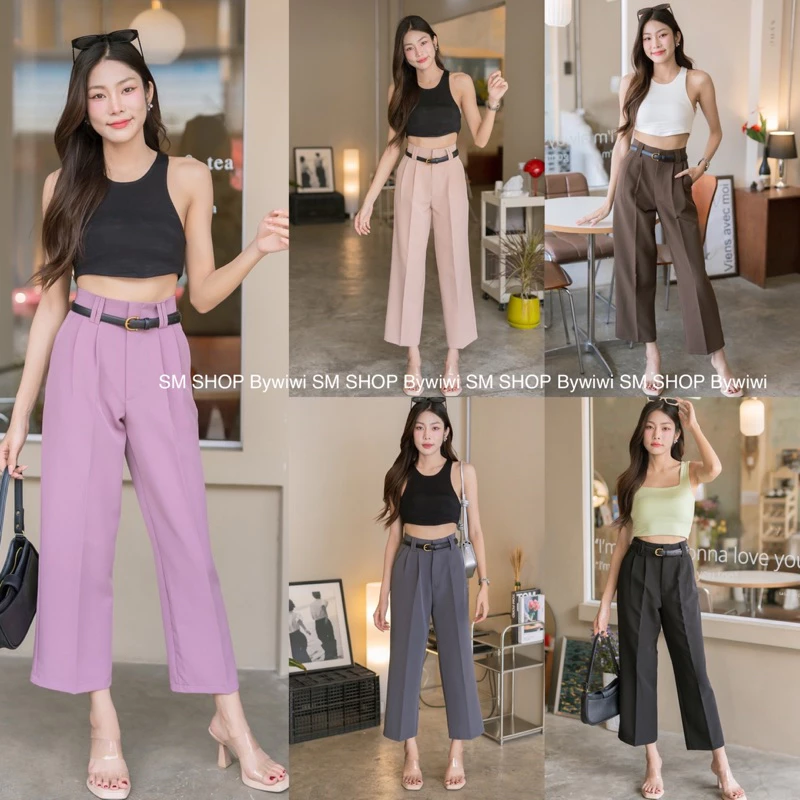 🌈รุ่น AA🌈(โพส2)กางเกงขากระบอกใหญ่สุดฮิต หูคู่สวยๆ ทำงาน แฟชั่น งานป้าย SMSHOP ผ้าไอวี่ ผ้าเปเป้ S - 2XL พร้อมส่ง