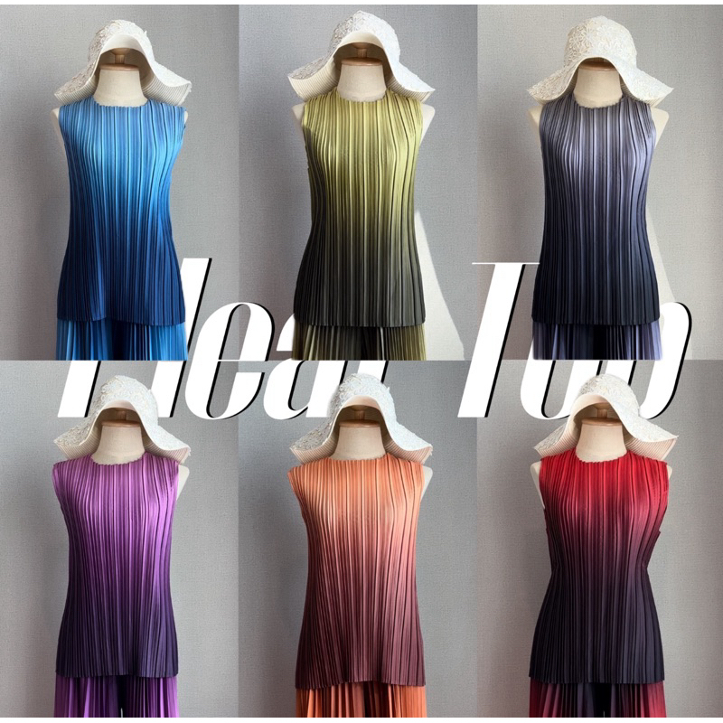 Pleat two tone top เสื้ออัดพลีทแขนกุด ผ้าไหมอิตาลี ดีเทลไล่สีทูโทน