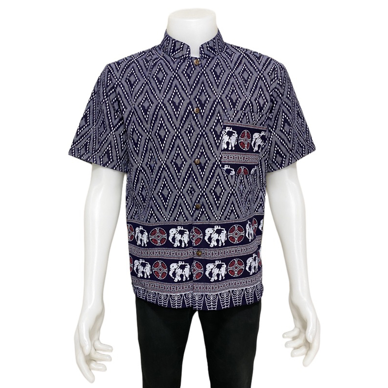 เสื้อพื้นเมืองผู้ชายคอจีนลายไทย ลายช้าง