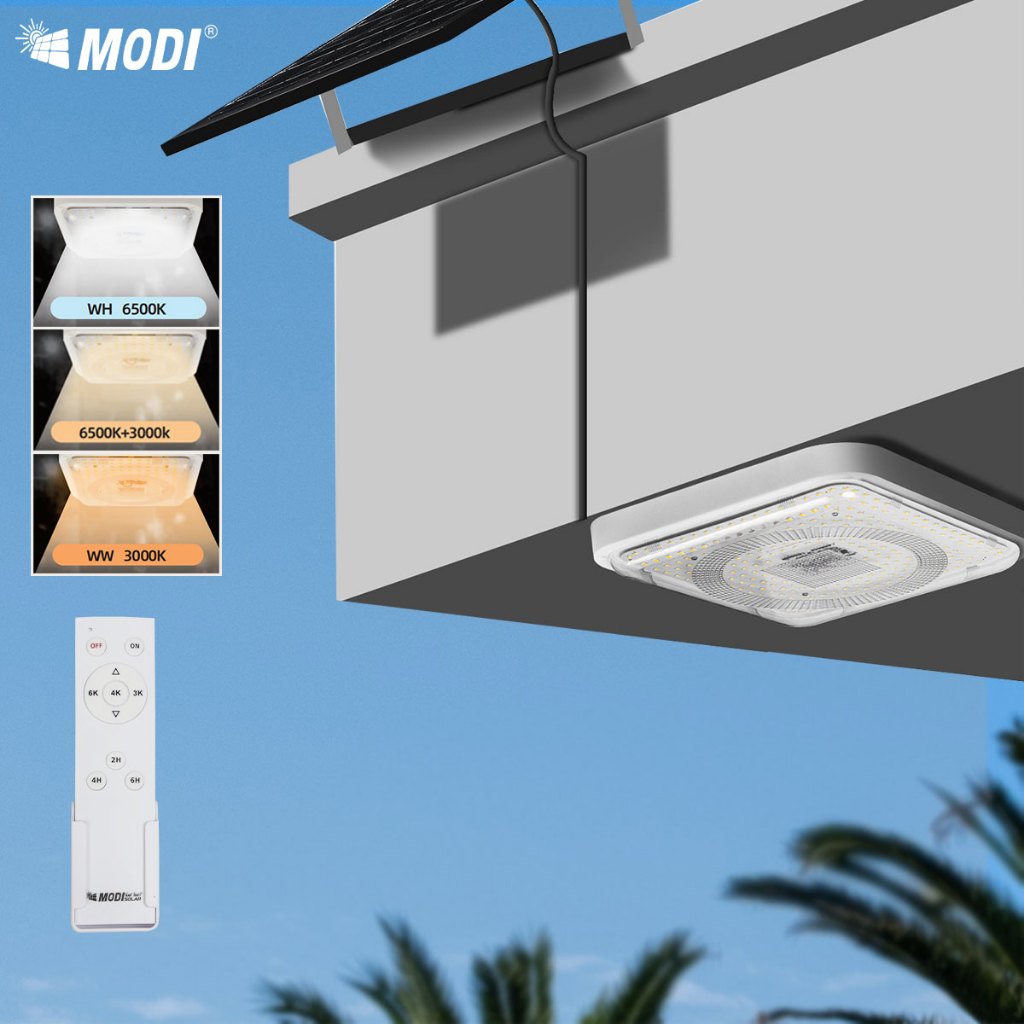 MODI ไฟติดเพดานโซล่าเซลล์ 220W 320W เปิดได้3 แสง รีโมทคอนโทรล LED พลังงานแสงอาทิตย์ Monocrystalline