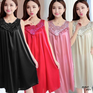 ชุดนอนผ้าซาตินกระโปรง👗ชุดนอนผ้าซาตินไซส์ใหญ่✨หลวมสบายและเย็น…