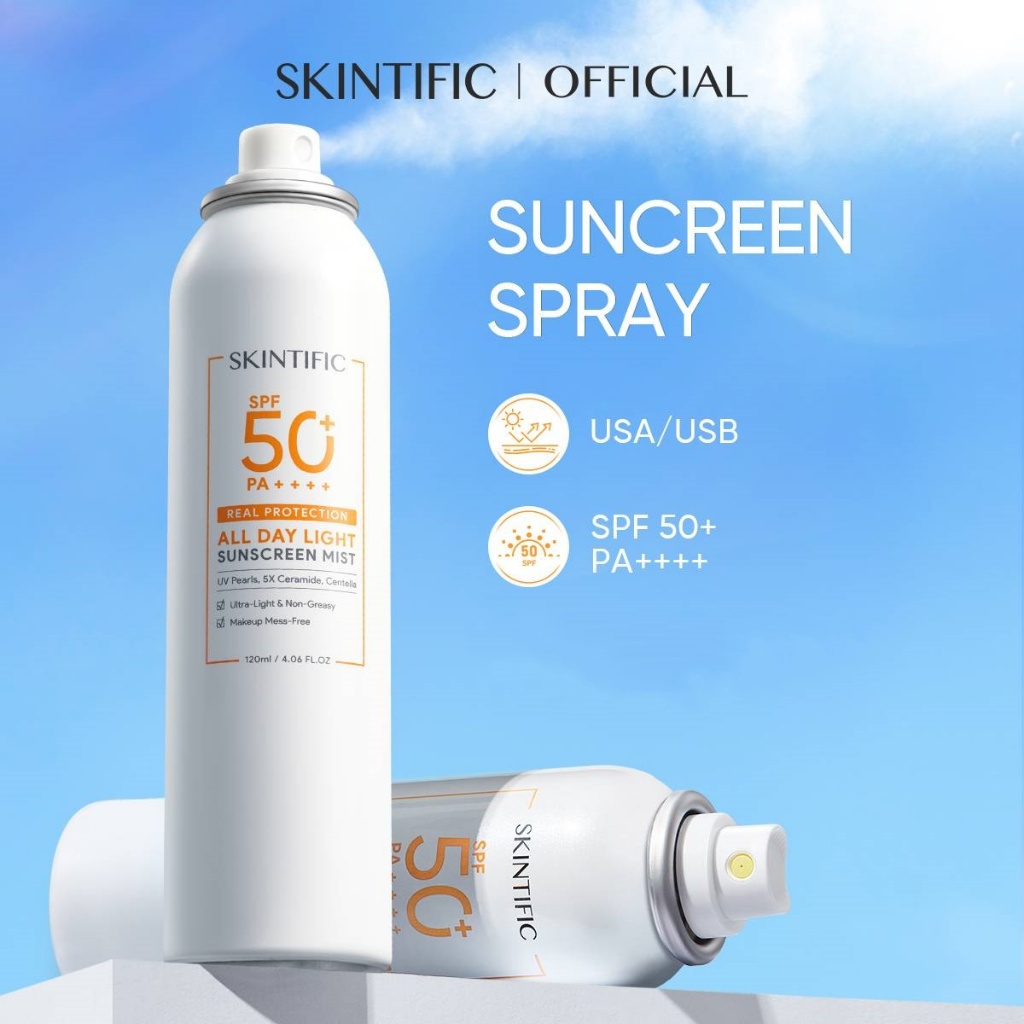 【120ml/250ml】SKINTIFIC ออลเดย์ไลท์ สเปรย์กันแดด กันแดด SPF50+ PA++++ 50ml/120ml sunscreen spray ครีมกันแดด