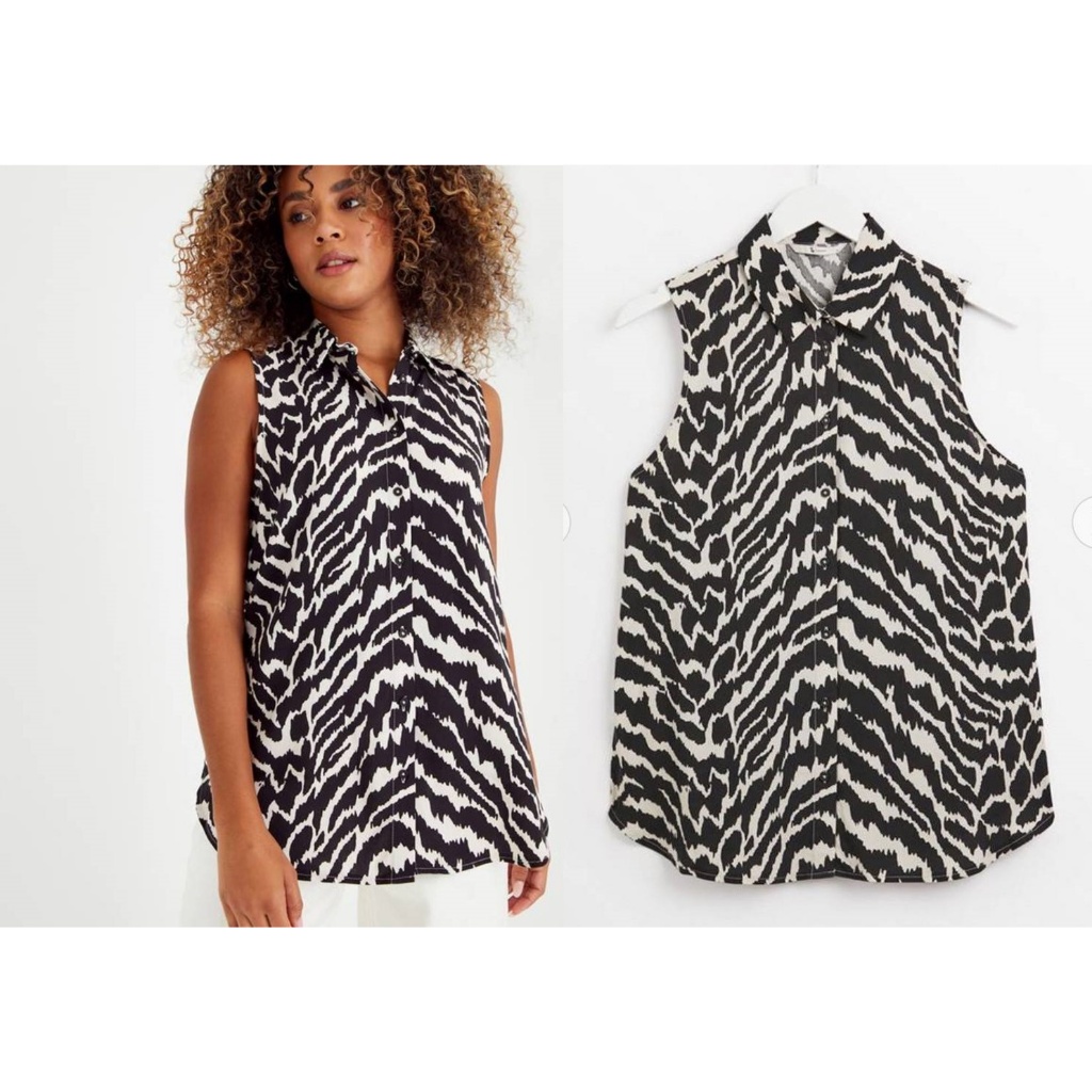 TU Zebra Sleeveles Shirt เสื้อเชิ้ต แขนกุด กระดุมยาวด้านหน้า ผ้าสปัน ไม่ยืด ไม่ร้อน ใส่สบายสุดๆค่ะ