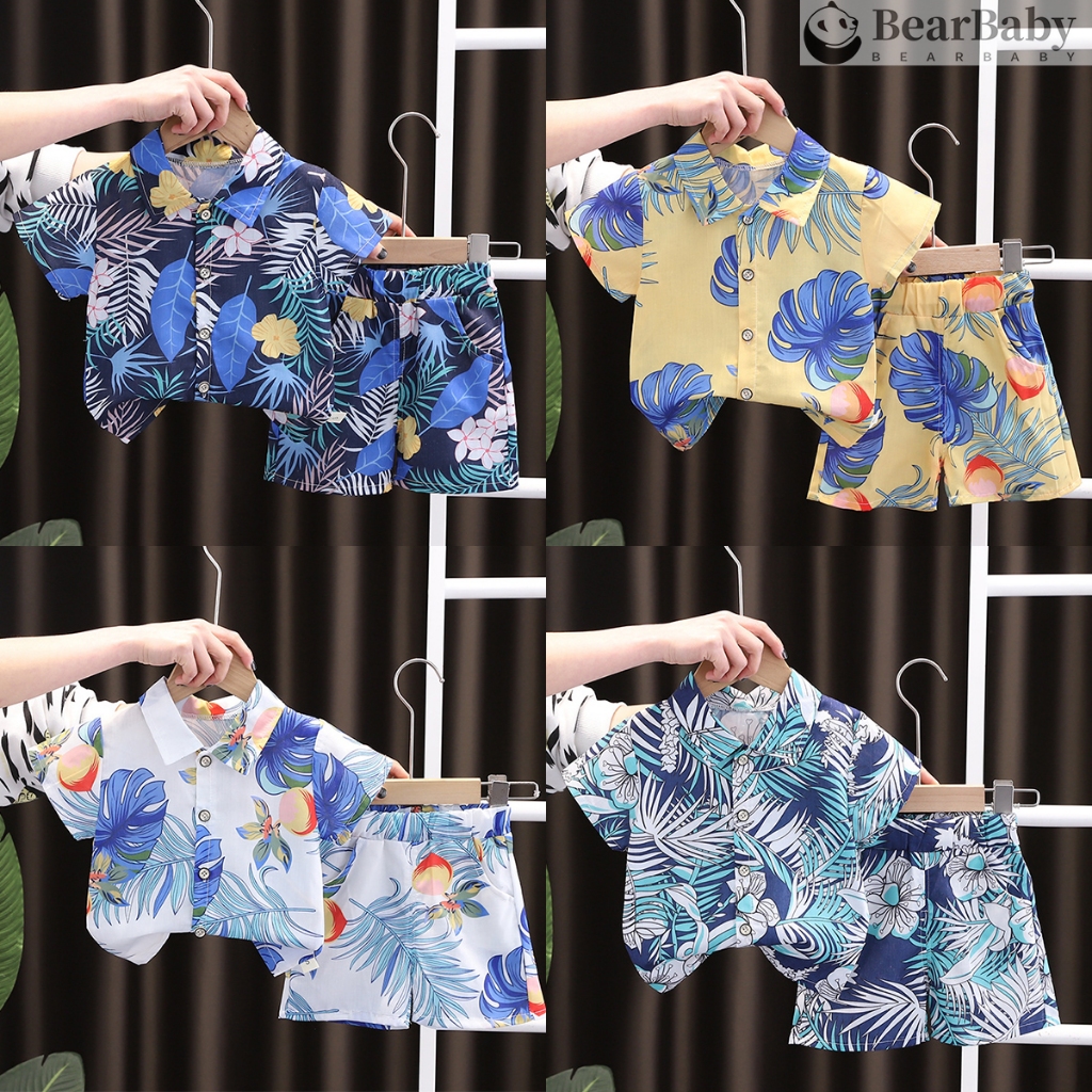 ชุเสื้อเชิ้ตเด็ก ขุดเซ็ท 2ชิ้น ลายฮาวาย ผ้านิ่มใส่สบาย ไปเที่ยวทะเล เสื้อผ้าเด็กหญิงชาย ไซส์80-160
