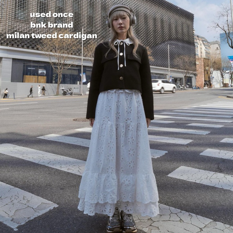 used once bnk brand milan tweed cardigan