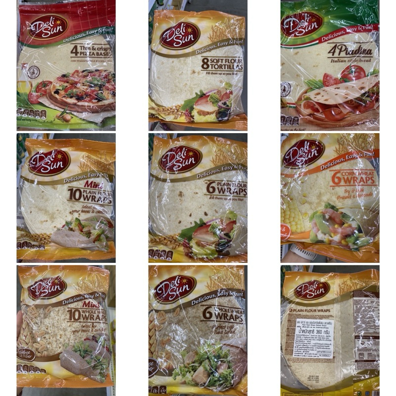 แผ่นแป้งสาลี ชนิดนุ่ม รสดั้งเดิม ตรา เดลีซัน 320g. Soft Flour Tortillas Delisun / 4 Thin&crispy Pizza / Wheat Wraps