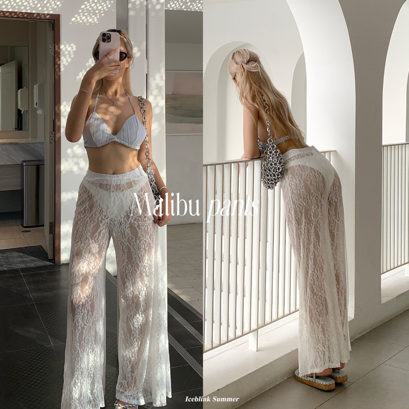 ICEBLINK l Malibu pants กางเกงขายาวซีทรูลายลูกไม้ (พร้อมส่ง)