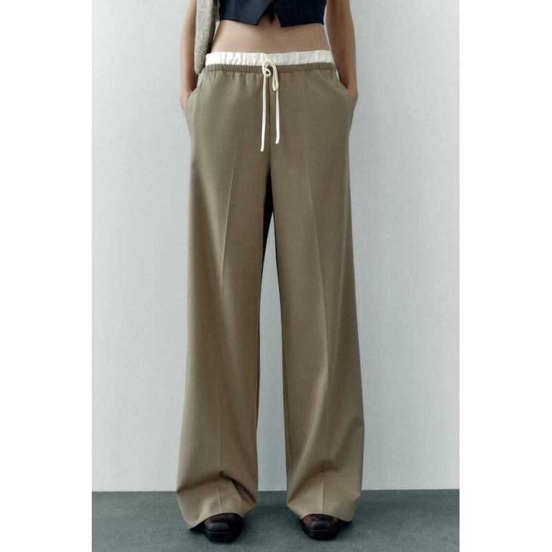 Zara กางเกงขายาว ทรงขากว้างเอว 2 ชั้น แท้ชนช็อป งานแท้ ในช็อป 2190 สวยมากกก