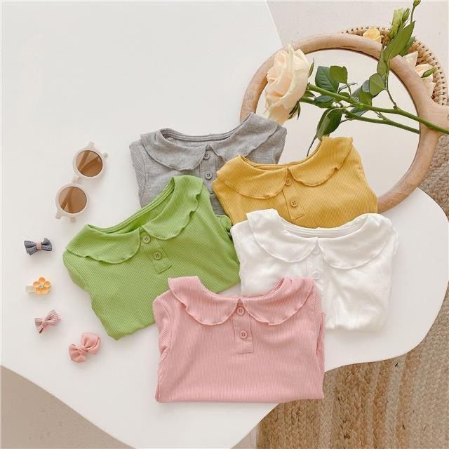 Babyonline(Y386)0F3-L-P1 (ส่งด่วน1วัน)เสื้อยืดแขนสั้นสำหรับเด็กผู้หญิงผ้าร่องสีพื้น นุ่ม ลื่น ใส่สบาย - รูปที่ 2