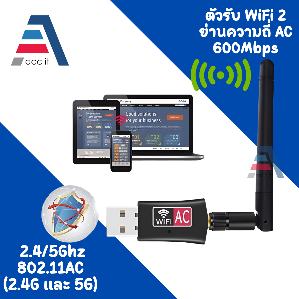 WIFI ตัวรับWIFI สำหรับคอมฯ โน้ตบุ๊ค แล็ปท็อป ตัวรับสัญญาณไวไฟแบบมีเสาอากาศ รับไวไฟ เสาไวไฟความเร็วสู