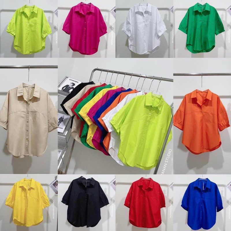 cotton shirt oversize เสื้อเชิ้ต คอตตอน ทรงสวย แขนสั้น