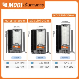 MODI ไฟถนนโซล่าเซลล์ 200W240W360W แสงขาว ระบบสว่างค้าง รีโมทคอนโทรล Solar street light กันน้ำIP65