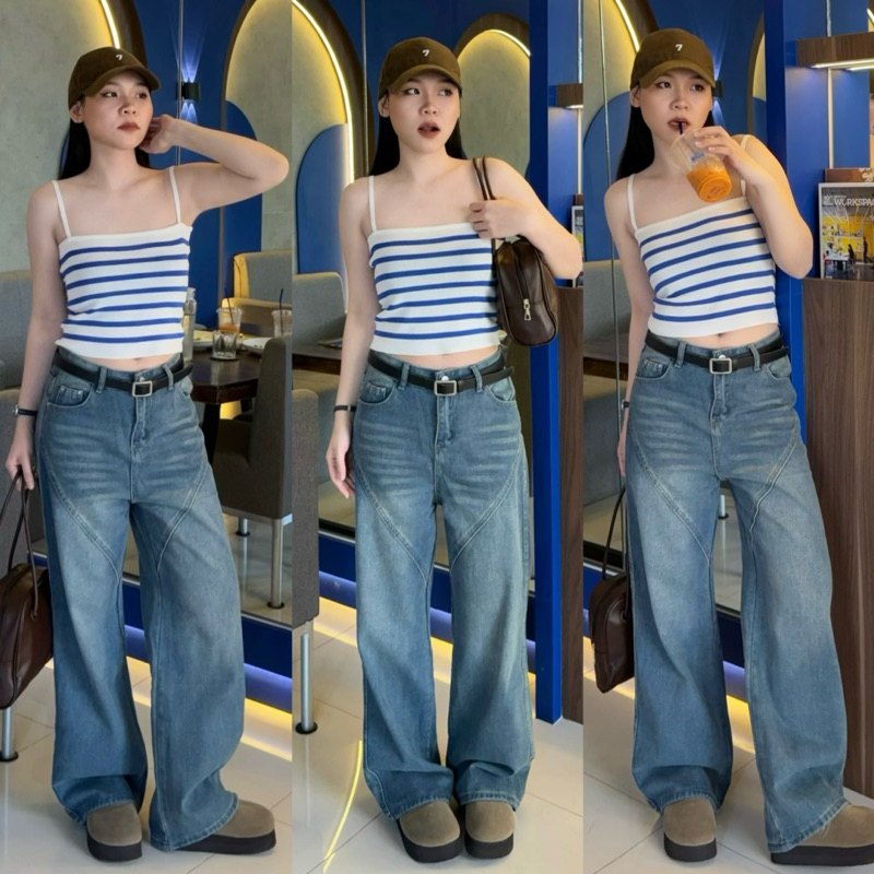 กางเกงยีนส์ กระบอกกลาง blue slash ช/ญ ใส่ได้ | RBS-80 พร้อมส่ง