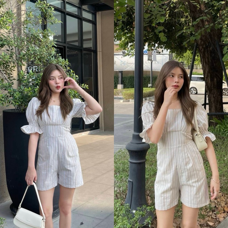 Teera❤️พร้อมส่ง✨จั้มสูทลินินคอเหลี่ยม🍂ซิปหลัง มียางตรงเอวทำให้เข้ารูปมีกระเป๋าใช้งานได้จริง👍🏻nanny