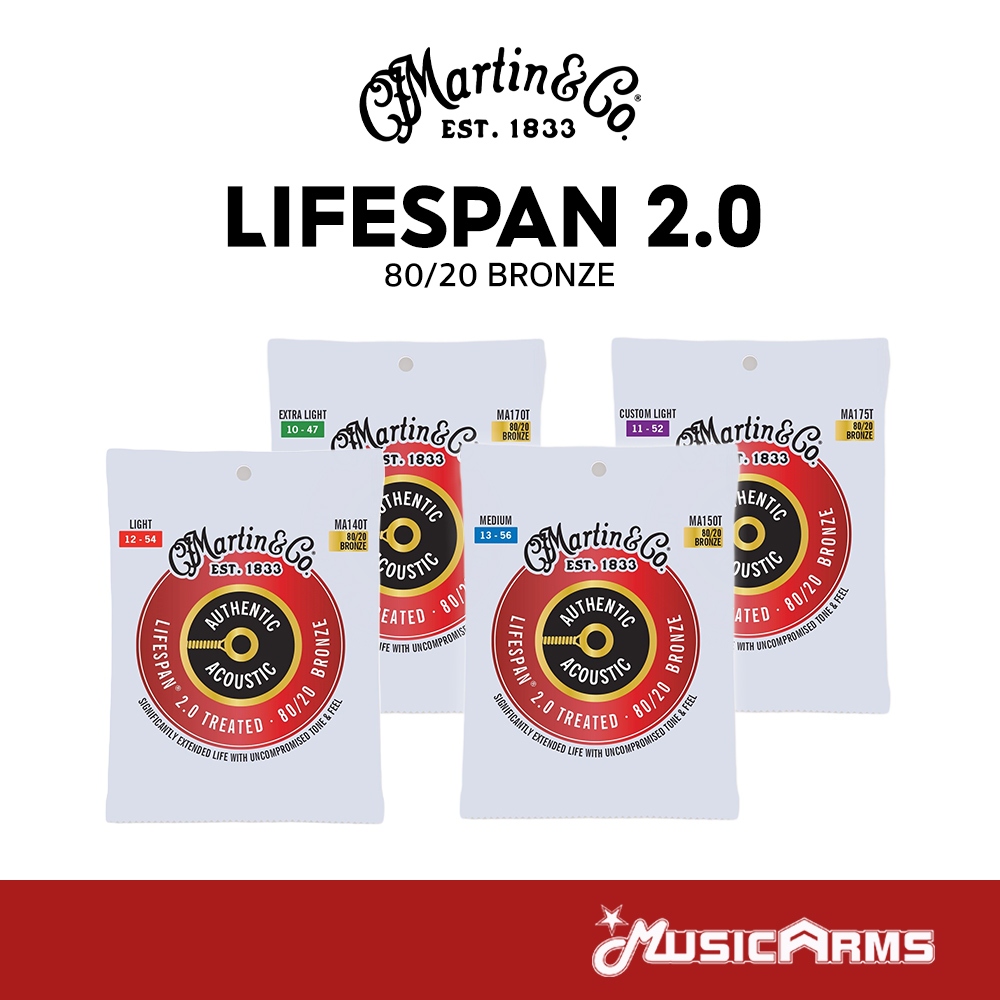Martin Lifespan 2.0 Treated 80/20 Bronze สายกีต้าร์โปร่ง MA140T / MA150T / MA170T / MA175T